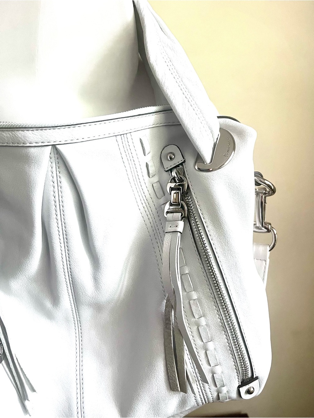Genuine Leather Moto style satchel -White -Excellent Condition - Picture 4 of 7